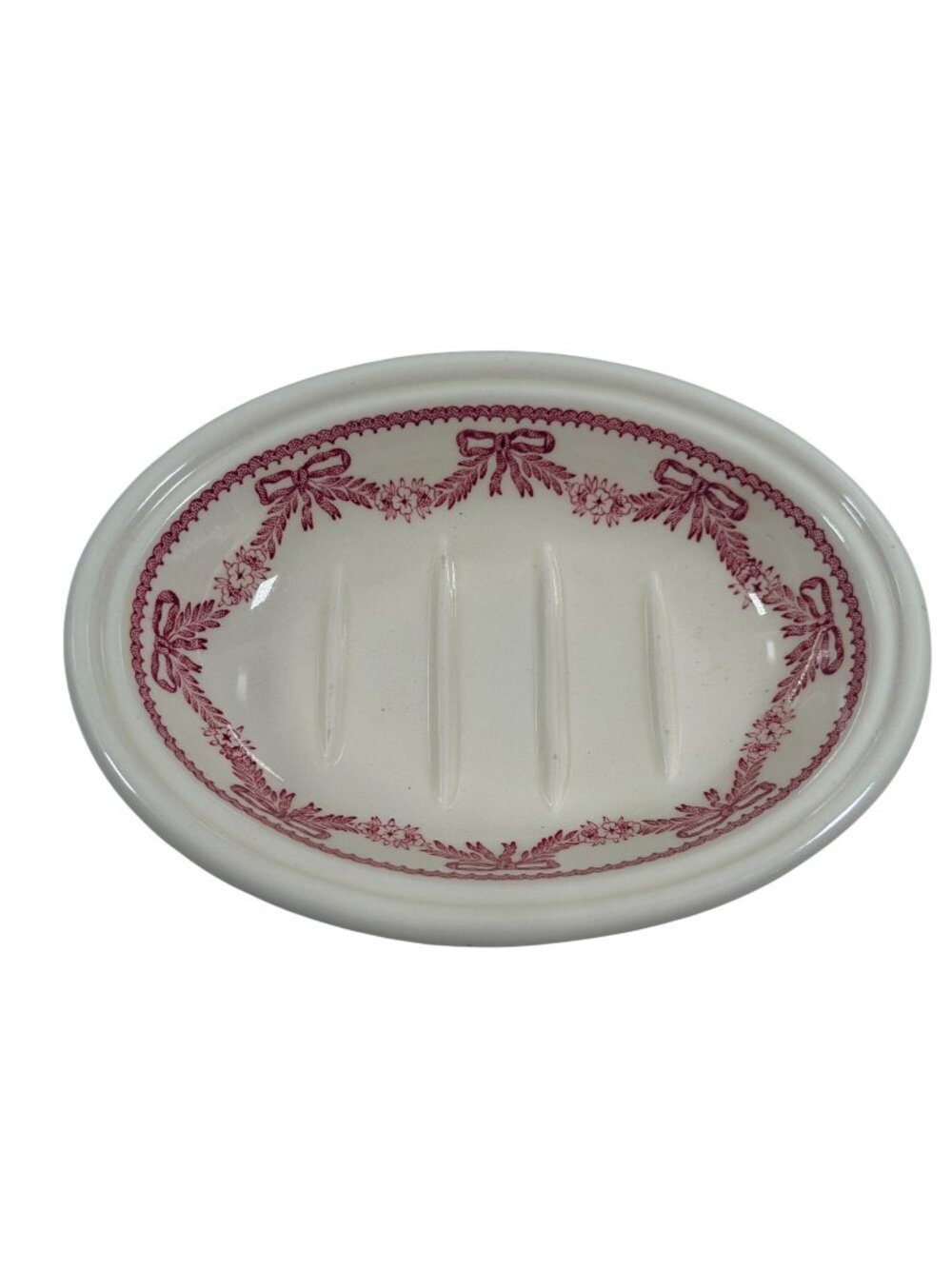 Masons Crabtree & Evelyn England Ceramic Soap Dish Red Bow Floral Design 5.75"